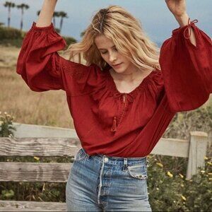 💕DOEN💕 Source Embroidered Gauze Top ~ Rust Burnt Orange XS *MissingTassle*